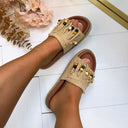 BESTIE FRINGE SLIPPER X5-502 - KHAKI