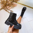 LEDER-LOOK SCHNÜRBOOTS BS25A - ALLBLACK