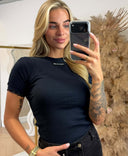 UNIQUE THE LABEL VELA POINTELLE TOP - DARK NAVY