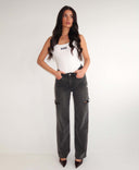 UNIQUE THE LABEL JUNE WIDE LEG JEANS MITTELGRAU