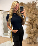 UNIQUE THE LABEL VELA POINTELLE TOP - DARK NAVY