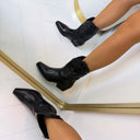 BOTTINES À TALONS FAÇON CUIR 6010-89 - NOIR/PU
