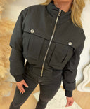 GUESS FLORA FANCY LOGO BOMBER JACKET W6BL48W4141 - BLACK