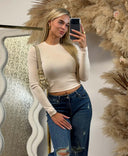 GUESS URSULA LONGSLEEVE CROP TEE V7RI27K99DP - G1DW BEIGE