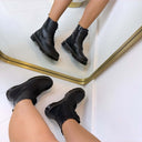 LEDER-LOOK SCHNÜRBOOTS BS25A - ALLBLACK