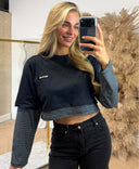 UNIQUE THE LABEL ESSY CROP LONGSLEEVE TOP - DARK NAVY/ GREY NAVY