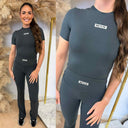 UNIQUE THE LABEL NENA SHORT SLEEVE TOP CHARCOAL