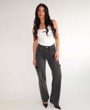 UNIQUE THE LABEL JUNE WIDE LEG JEANS MITTELGRAU