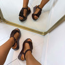 SANDAAL PLATEAU À FRANGES MO3616 - BROWN
