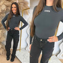 UNIQUE THE LABEL NENA LONGSLEEVE TOP CHARCOAL