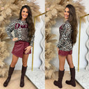 PINNED BY K OVERSIZED LEO SWEATER BROWN/BORDEAUX