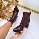 BOTTINE FAÇON CUIR À TALONS 6010-89 - VIN/PU