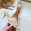FRINGE SLIPPER MET HAK 826 BEIGE