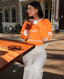 UNIQUE THE LABEL MAXIM CROPPED LONGSLEEVE TOP - ORANGE/WHITE