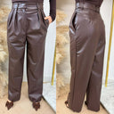 UNIQUE THE LABEL ZIVA LEATHER PANTALON BROWN
