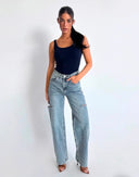 UNIQUE THE LABEL JUNE WIDE LEG JEANS MID BLUE