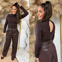 UNIQUE THE LABEL ZIVA LEATHER PANTALON BROWN