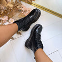 LEDER-LOOK SCHNÜRBOOTS BS25A - ALLBLACK