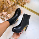 BOTTINES À TALONS FAÇON CUIR 6010-89 - NOIR/PU