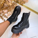 LEDER-LOOK SCHNÜRBOOTS BS25A - ALLBLACK