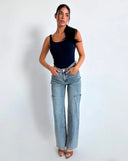 UNIQUE THE LABEL JUNE WIDE LEG JEANS MITTLERES BLAU