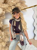 LIU JO LOGO ANIMALIER SCARF 2F6063-T2745 - RED AUBERGINE