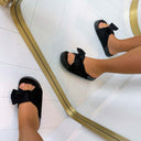 SUEDINE BOW SLIPPER LS-379 - SCHWARZ