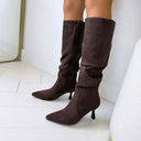 FEINE WILDLEDER-STIEFELETTE MIT ABSATZ DES8032 - BROWN/SUE
