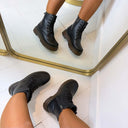 BOTTINES À TALONS FAÇON CUIR 6010-89 - NOIR/PU