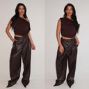 UNIQUE THE LABEL ZIVA LEATHER PANTALON BROWN