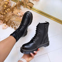 LEDER-LOOK SCHNÜRBOOTS BS25A - ALLBLACK