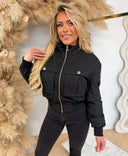GUESS FLORA FANCY LOGO BOMBER JACKET W6BL48W4141 - BLACK