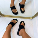 SUEDINE GOLDEN TOE SLIPPER LS-5463A - SCHWARZ