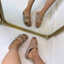 GEKLEURDE STEENTJES SLIPPER LS393 - KHAKI