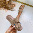 GEKLEURDE STEENTJES SLIPPER LS393 - KHAKI
